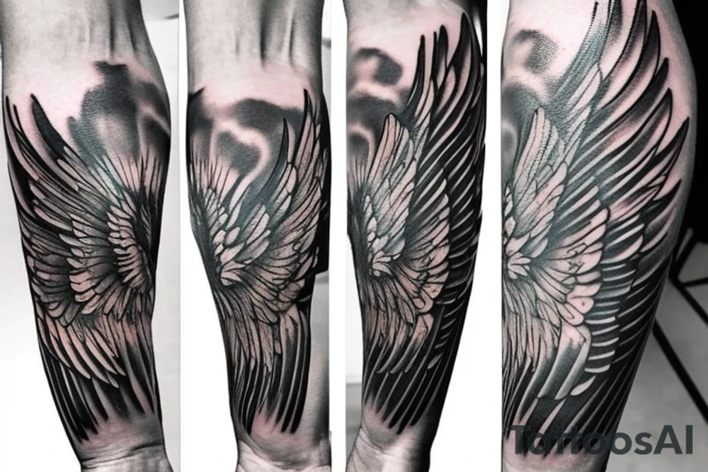 Forearm tattoo with wings and a crest tattoo idea