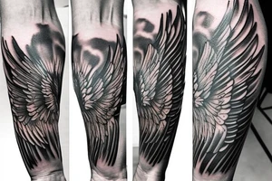 Forearm tattoo with wings and a crest tattoo idea