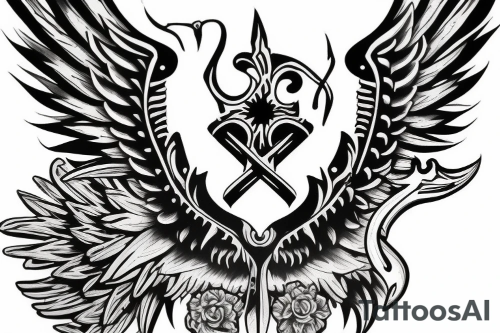 Forearm tattoo with wings and a crest tattoo idea