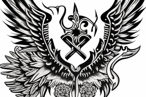 Forearm tattoo with wings and a crest tattoo idea