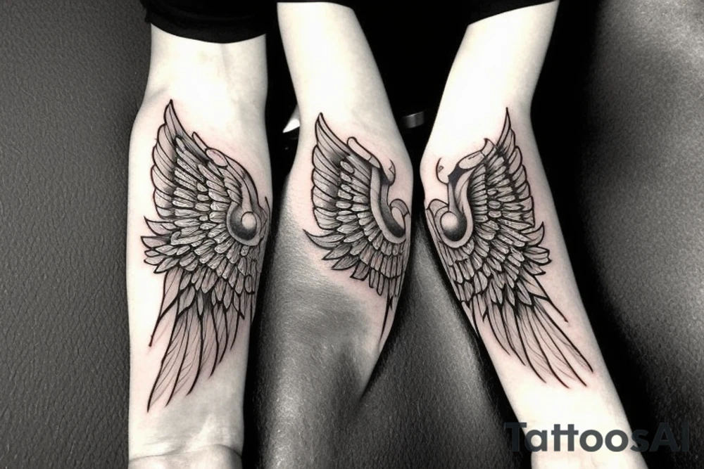 Forearm tattoo with wings and a crest tattoo idea