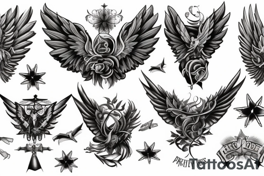 Forearm tattoo with wings and a crest tattoo idea