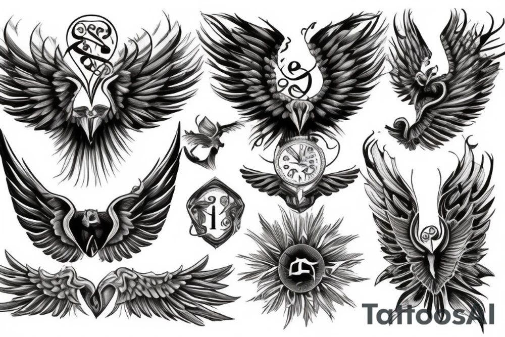 Forearm tattoo with wings and a center crest tattoo idea