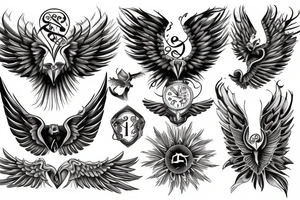 Forearm tattoo with wings and a center crest tattoo idea