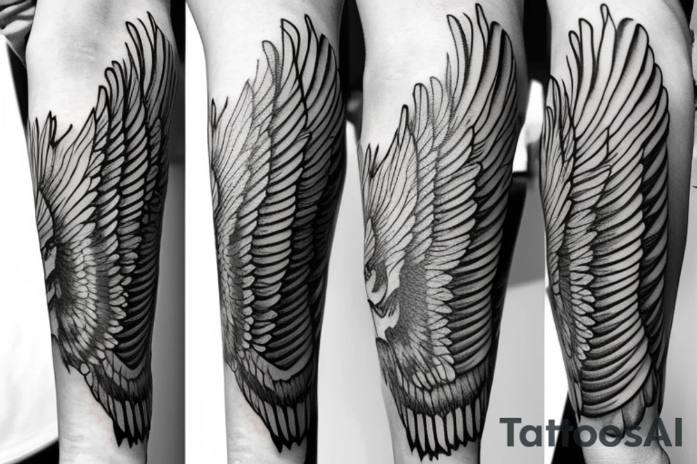 Forearm tattoo with wings and a center crest tattoo idea