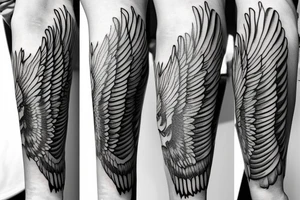 Forearm tattoo with wings and a center crest tattoo idea