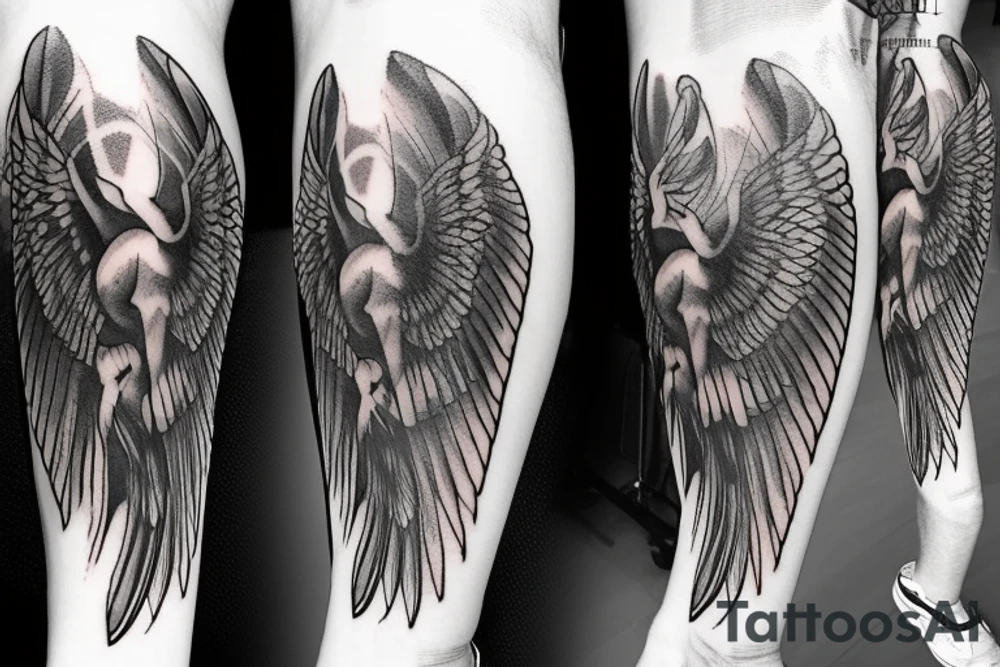 Forearm tattoo with wings and a center crest tattoo idea