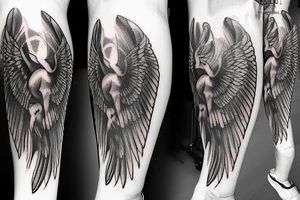 Forearm tattoo with wings and a center crest tattoo idea