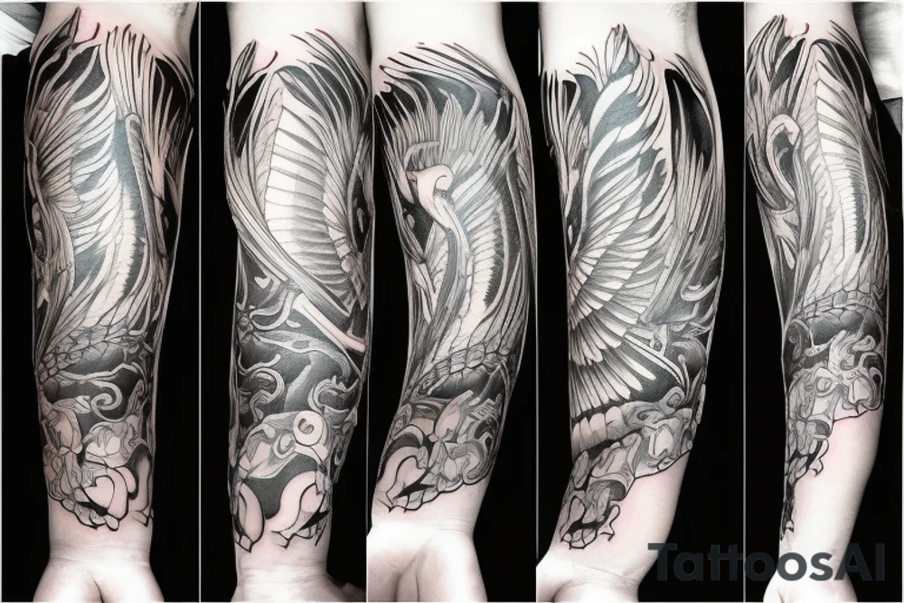 Forearm tattoo with spreader wings and a center crest tattoo idea