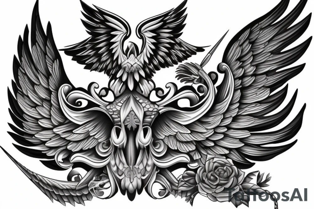 Forearm tattoo with spreader wings and a center crest tattoo idea