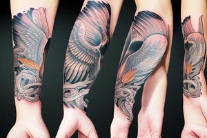 Forearm tattoo with spreader wings and a center crest tattoo idea