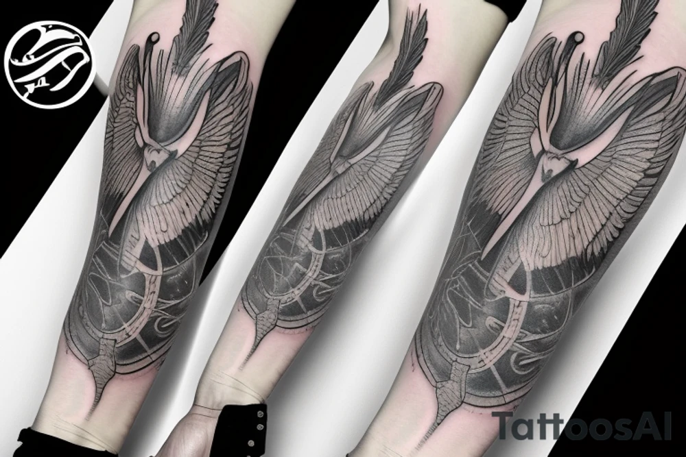 Forearm tattoo with spreader wings and a center crest tattoo idea