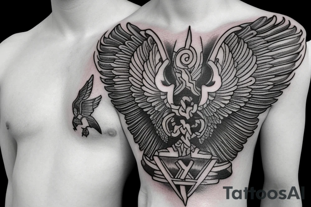 Forearm tattoo with spread wings and a center crest that depicts the USA, Scotland and Ireland tattoo idea