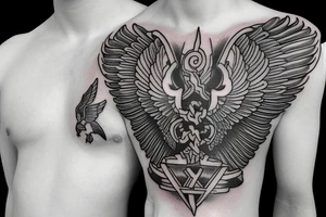 Forearm tattoo with spread wings and a center crest that depicts the USA, Scotland and Ireland tattoo idea