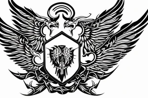 Forearm tattoo with spread wings and a center crest that depicts the USA, Scotland and Ireland tattoo idea