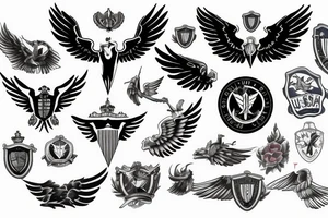 Forearm tattoo with spread wings and a center crest that depicts the USA, Scotland and Ireland flags tattoo idea