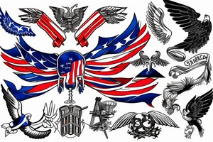 Forearm tattoo with spread wings and a center crest that depicts the USA, Scotland and Ireland flags tattoo idea