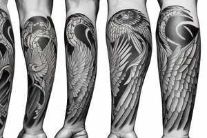 Forearm tattoo with spread wings and a center crest that depicts the USA, Scottish and Irish flags tattoo idea