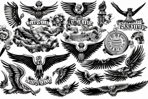 Forearm tattoo with spread wings and a center crest that depicts the USA, Scottish and Irish flags tattoo idea