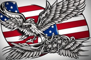Forearm tattoo with spread wings and a center crest that depicts the USA, Scottish and Irish flags tattoo idea