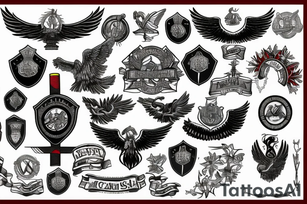 Spread wings with center crest depicting the US Scottish and Irish flags tattoo idea