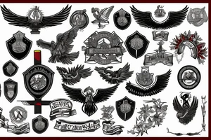 Spread wings with center crest depicting the US Scottish and Irish flags tattoo idea