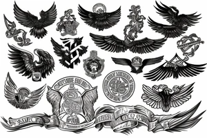Spread wings with center crest depicting the US Scottish and Irish flags tattoo idea