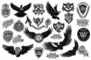 Spread wings with center crest depicting the US Scottish and Irish flags tattoo idea