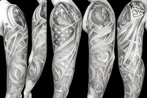 Spread wings with center crest depicting the US Scottish and Irish flags tattoo idea