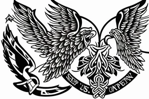 Spread wings with center crest depicting the US Scottish and Irish flags tattoo idea
