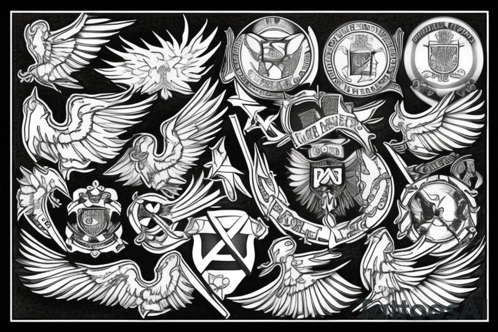 Spread wings with center crest depicting the US Scottish and Irish flags tattoo idea