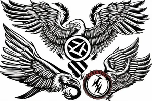 Spread eagle wings with center crest depicting the US Scottish and Irish flags tattoo idea