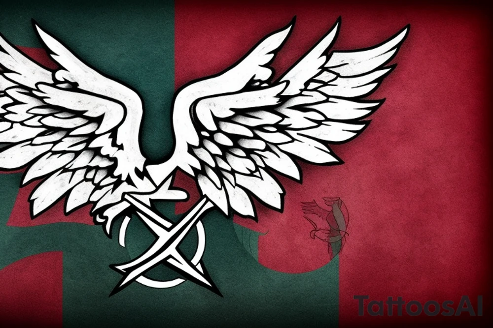Spread eagle wings with center crest depicting the US Scottish and Irish flags tattoo idea