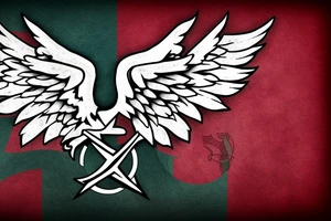 Spread eagle wings with center crest depicting the US Scottish and Irish flags tattoo idea