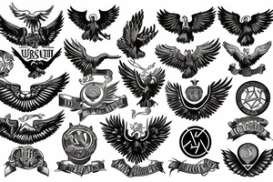 Spread eagle wings with center crest depicting the US Scottish and Irish flags tattoo idea
