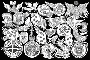 Spread eagle wings with center crest depicting the US Scottish and Irish flags tattoo idea