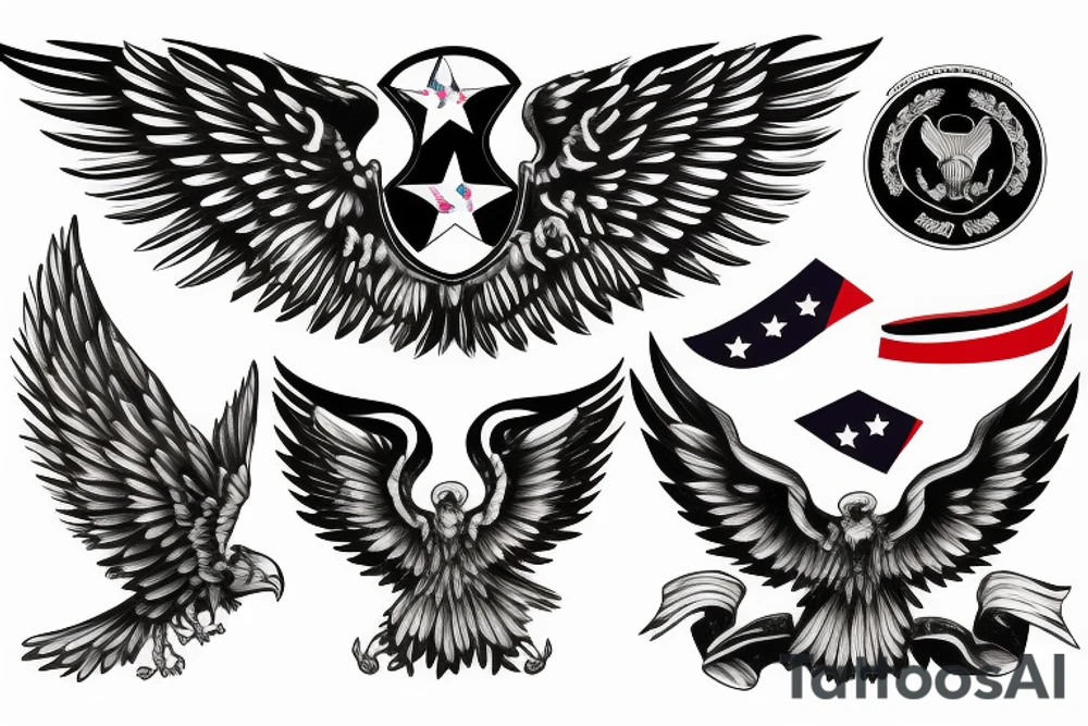 Spread eagle wings with center crest depicting the US flag tattoo idea