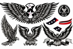 Spread eagle wings with center crest depicting the US flag tattoo idea