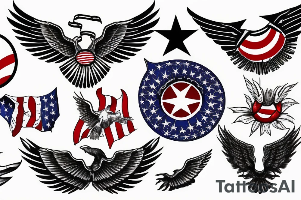 Spread eagle wings with center crest depicting the US flag tattoo idea