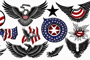 Spread eagle wings with center crest depicting the US flag tattoo idea