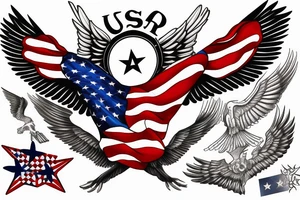 Spread eagle wings with center crest depicting the US flag tattoo idea