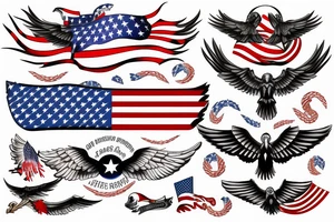 Spread eagle wings with center crest depicting the US flag tattoo idea