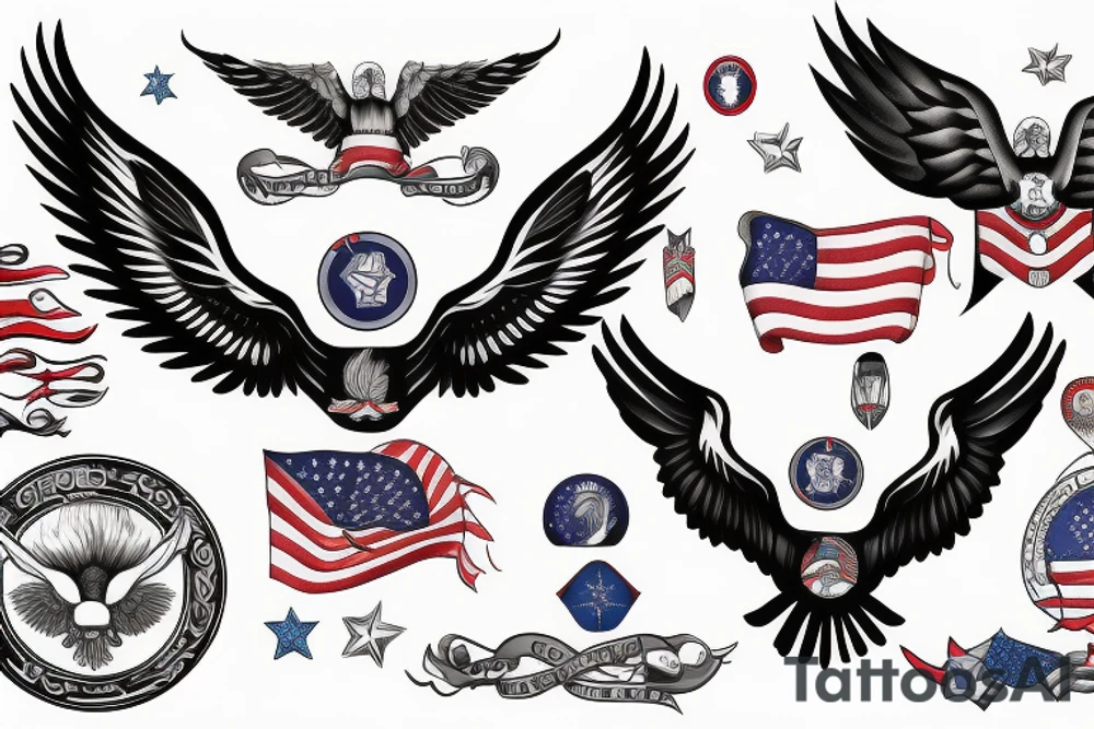 Spread eagle wings with center crest depicting the US flag tattoo idea