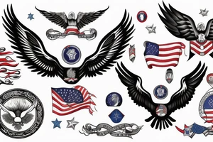 Spread eagle wings with center crest depicting the US flag tattoo idea