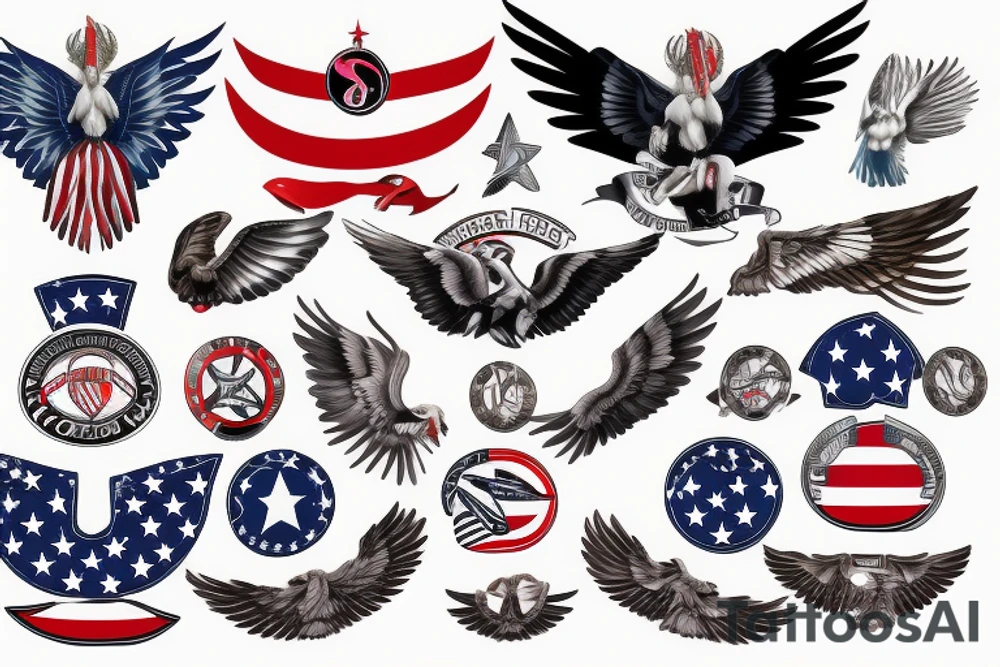 Spread eagle wings with center crest depicting the US flag tattoo idea