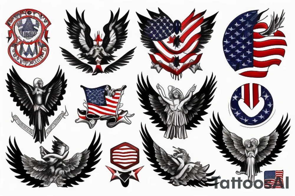 Spread eagle wings with center crest depicting the US flag tattoo idea
