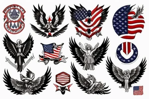 Spread eagle wings with center crest depicting the US flag tattoo idea