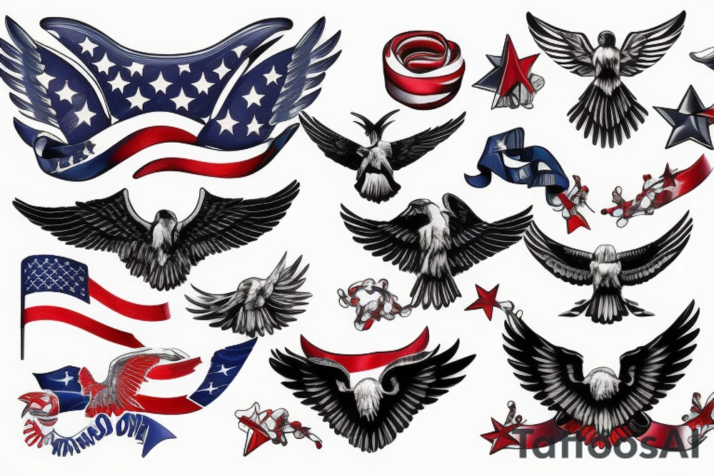Spread eagle wings with center crest depicting the US flag tattoo idea