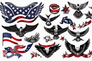 Spread eagle wings with center crest depicting the US flag tattoo idea