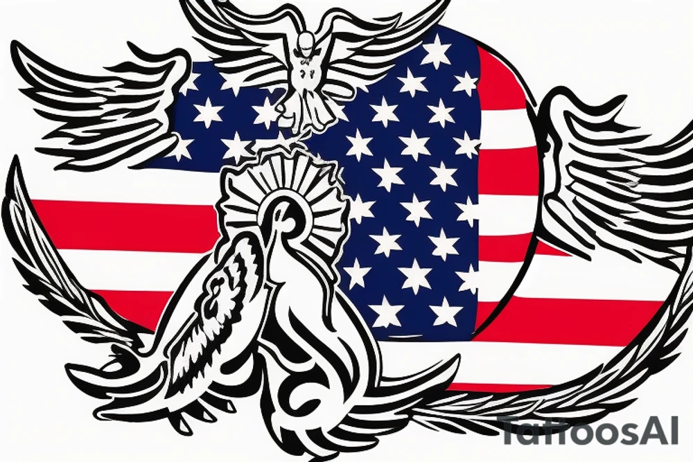 Spread eagle wings with center crest depicting the US flag tattoo idea